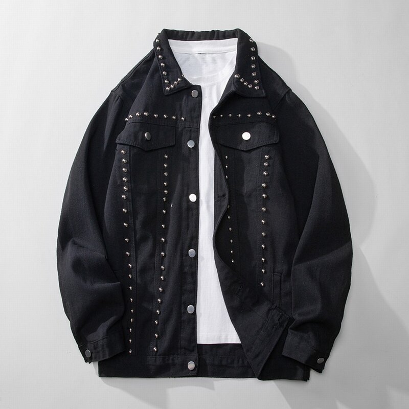 Wiosenne jesienne Y2K nity czarne punkowe kurtki jeansowe luźna odzież uliczna gotyckie bawełniane Jaqueta Jeans Chaquetas Hombre męskina płaszcze