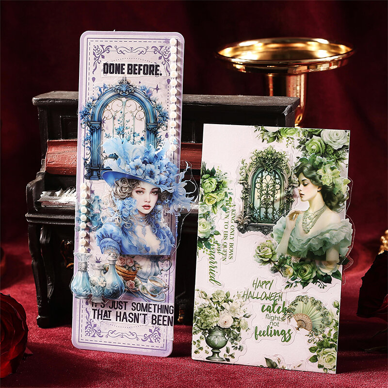 Autocollants de la série Baroque Garden Girl, décoration créative rétro, bricolage, l'horloge, 4 paquets, uno