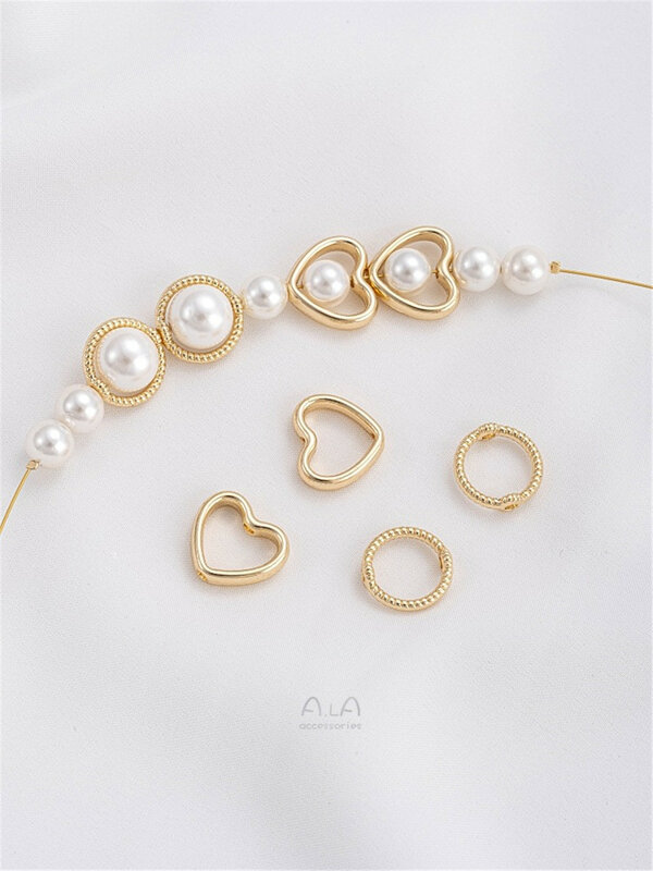 14 Karat Gold Twisted Bead Set mit herzförmigen Perlen Ring hand gefertigt DIY Armband Schmuck Perlen Trennung Zubehör k031
