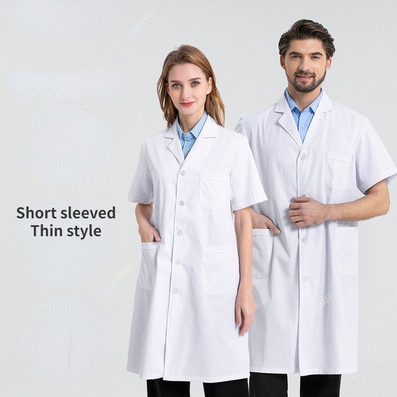 Pogrubiona odzież robocza z długimi rękawami dla mężczyzn i kobiet w białych płaszczach z czystej bawełny fartuch lekarza mężczyzn biały płaszcz laboratoryjny suknia wiosenna