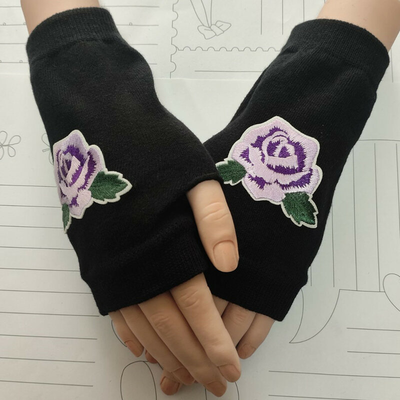 Nowe haftowane rękawiczki bez palców w rękawice dziewiarskie róży