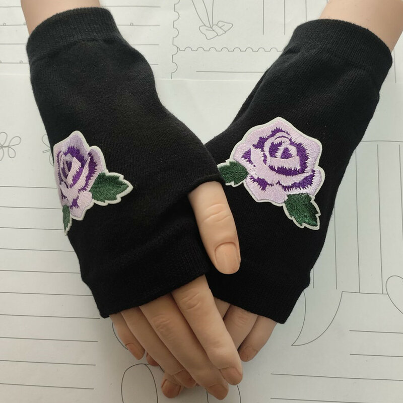 New embroidered rose knitting gloves Fingerless Gloves