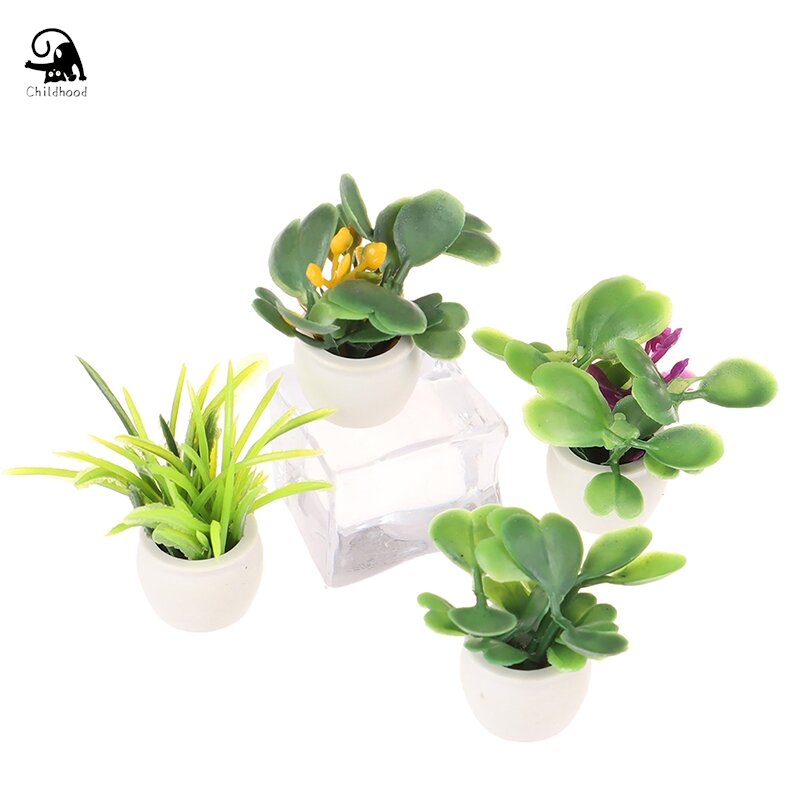 1:12 miniatur rumah boneka taman Mini simulasi Pot tanaman hijau dengan Pot rumah boneka dekorasi rumah Pot tanaman