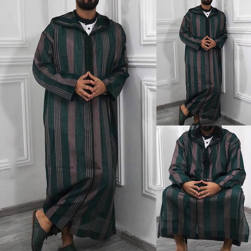 Manga comprida masculina com capuz Jubba Kaftan, robe árabe, thobe vintage, roupas de Dubai, patchwork, verão