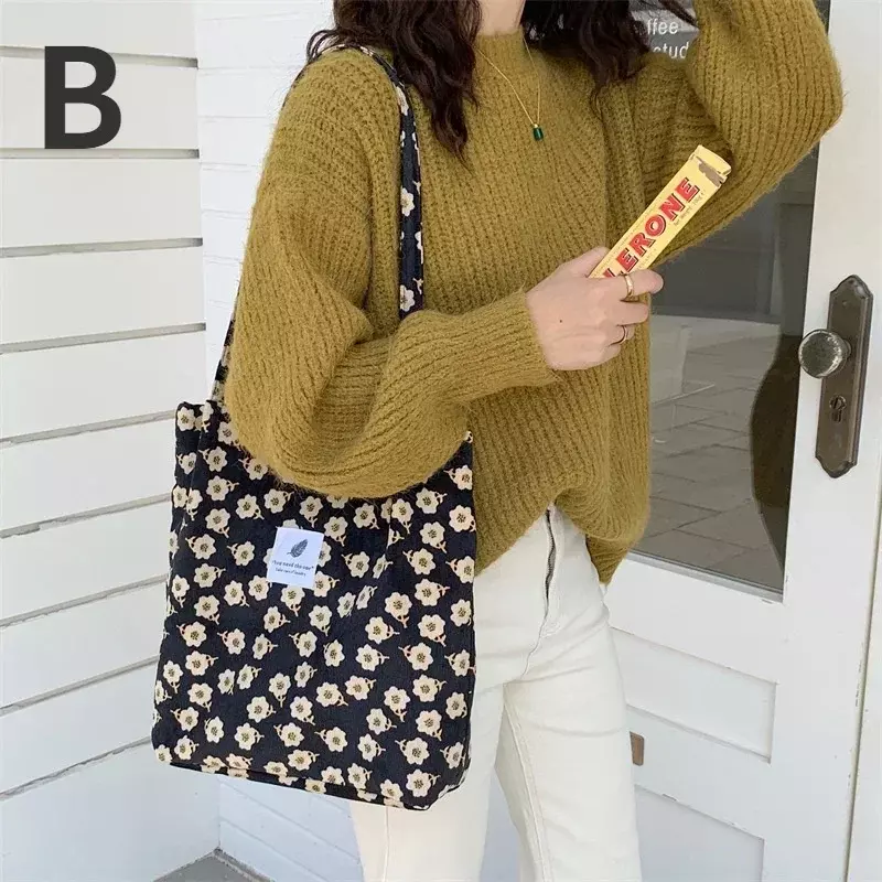 กระเป๋าผู้หญิงผ้าลูกฟูกสี่กระดุมฉบับภาษาเกาหลี, กระเป๋าช้อปปิ้งกระเป๋านักเรียนสะพายแนวศิลปะความจุขนาดใหญ่