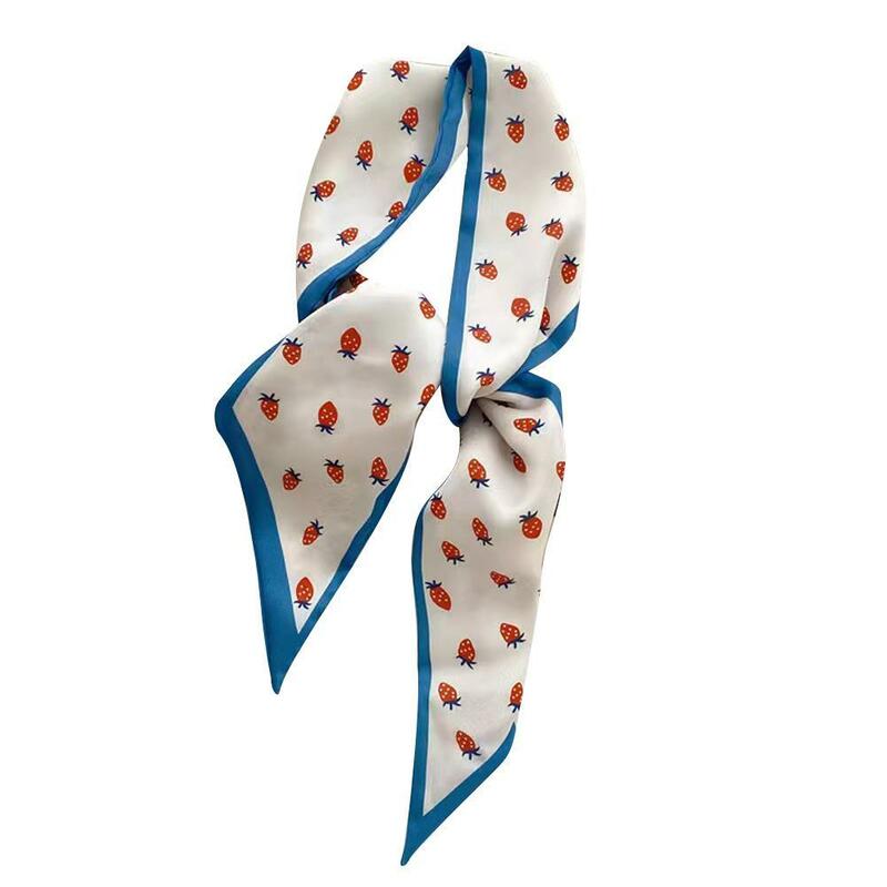 Синий маленький шелковый шарф, модный маленький цветочный женский декоративный галстук для сумок, шелковый шарф, женские декоративные аксессуары