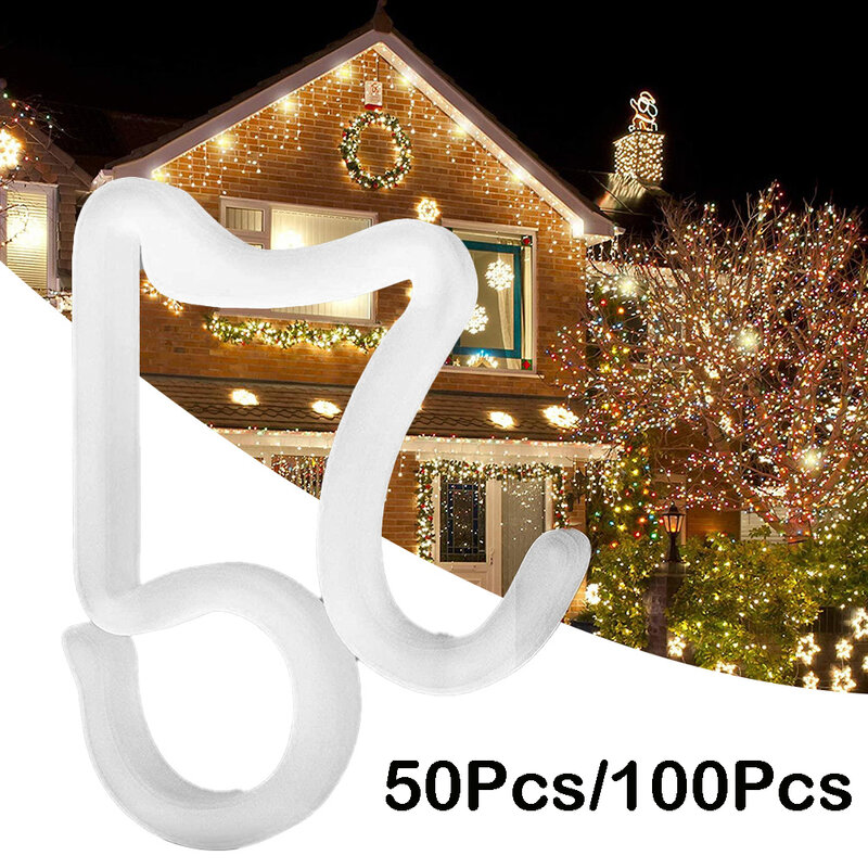 LED Light Clips para decoração de Halloween, Gutter Hang Hooks, Icicle Light, Ano Novo, plástico, 100pcs, 50pcs, C5, C3