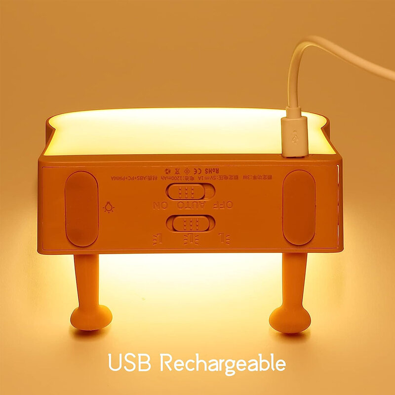 USB Rechargeable Bread Toast Night Light, Lâmpada fofa com madeira, Presentes de aniversário para bebês meninos crianças e crianças