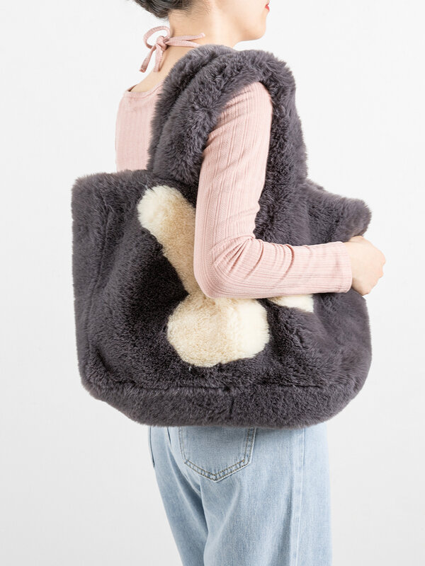 MABULA Fuzzy Pink Faux Fur Ladies Winter Handbag Brand Designer Fluffy Plush Sqaure Shoulder Purse 2023 Elegant Women's Tote Bag