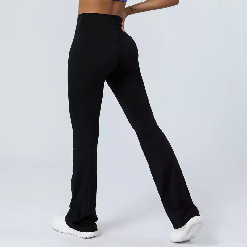 Soutien-gorge de sport skinny au dos pour femme, pantalon de danse moulant, jambe large, hanche, taille haute, pantalon évasé, pantalon de yoga, nouveau, 22