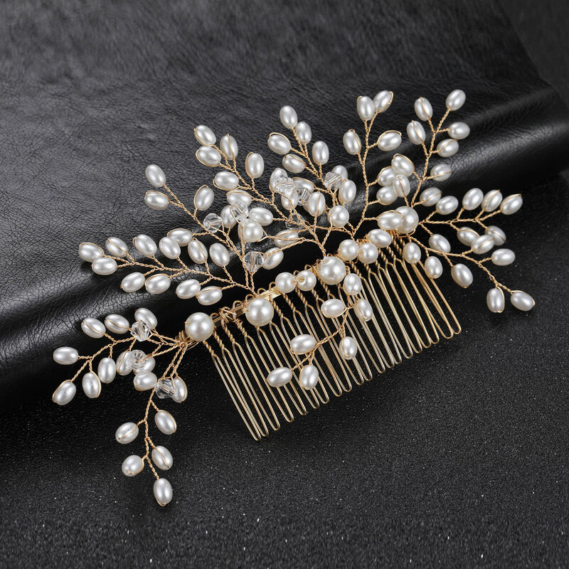 Pearl Crystal Wedding Hair Combs Hair Accessories for Bridal Flower Headwear Women Bride Hairpins Braiding Flower Hair Clip