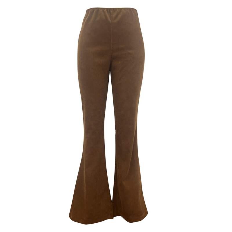 Pantalones informales de pana para mujer, parte inferior adelgazante de cintura alta con bolsillos, M caqui
