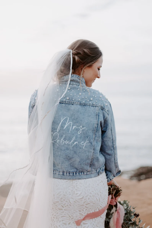 Giacca di jeans da sposa personalizzata Future Mrs Pearl Bride giacche regalo da sposa personalizzato Wifey nome personalizzato Denim cappotti da sposa top