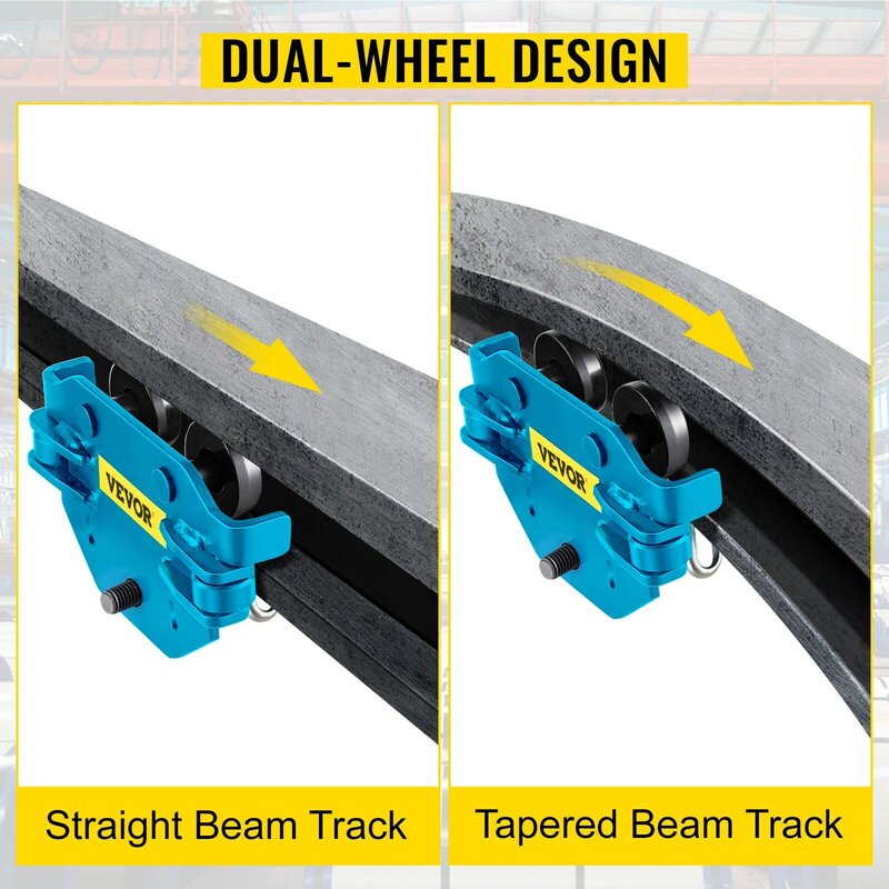 VEVOR Manual Trolley,Beam Trolley 2.8-7.7 in Adjustable Width Push Beam Track Roller Trolley Steel Powder Coating w/ Dual Wheels