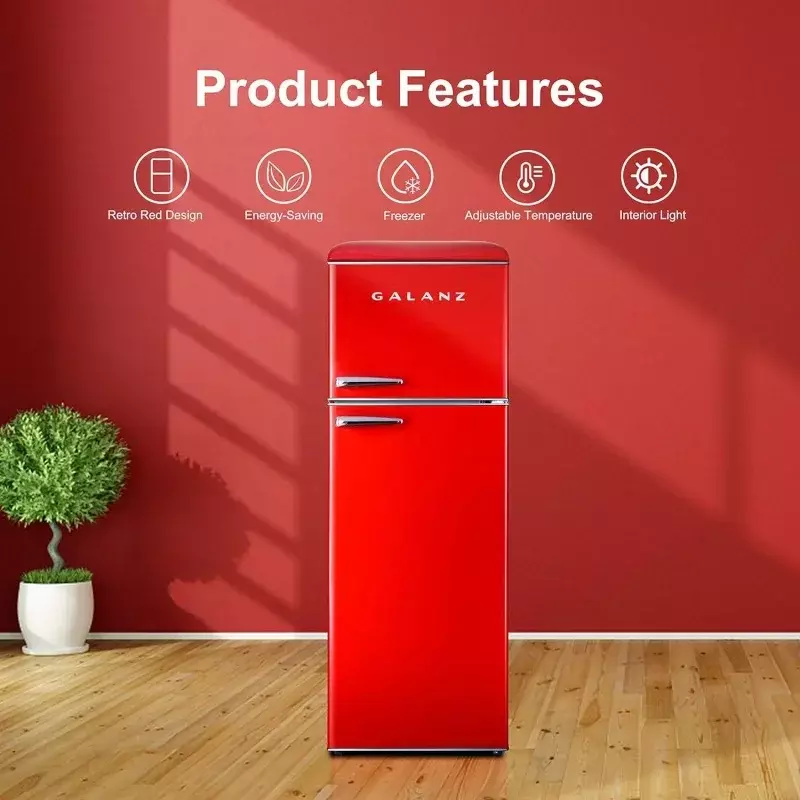 Galanz-両開きドア冷蔵庫、調整可能な電気サーモスタット制御、トップマウント冷凍庫コンパートメント、glr12trdefr