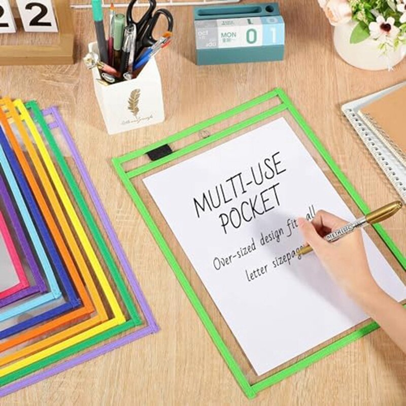 Dry Erase Pockets Reusable Sleeves 10X13, Sleeves Classroom Dry Erase Pouches Write And Wipe Pockets Erasable Pockets Durable
