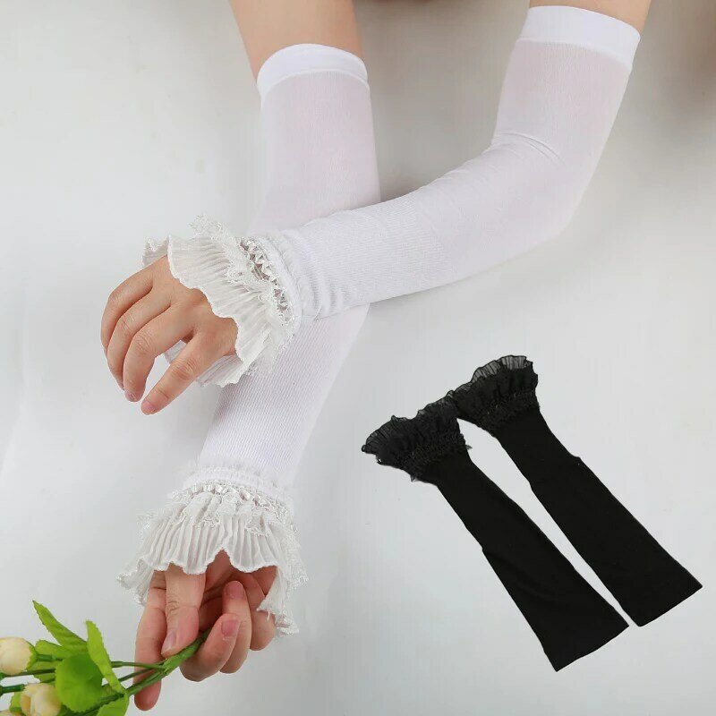 Sunscreen Long Fingerless Arm Sleeve Women Wrist Summer Gloves Lace Elastic Sleeve Fashion Comfortable Arm Cover Driving Gloves