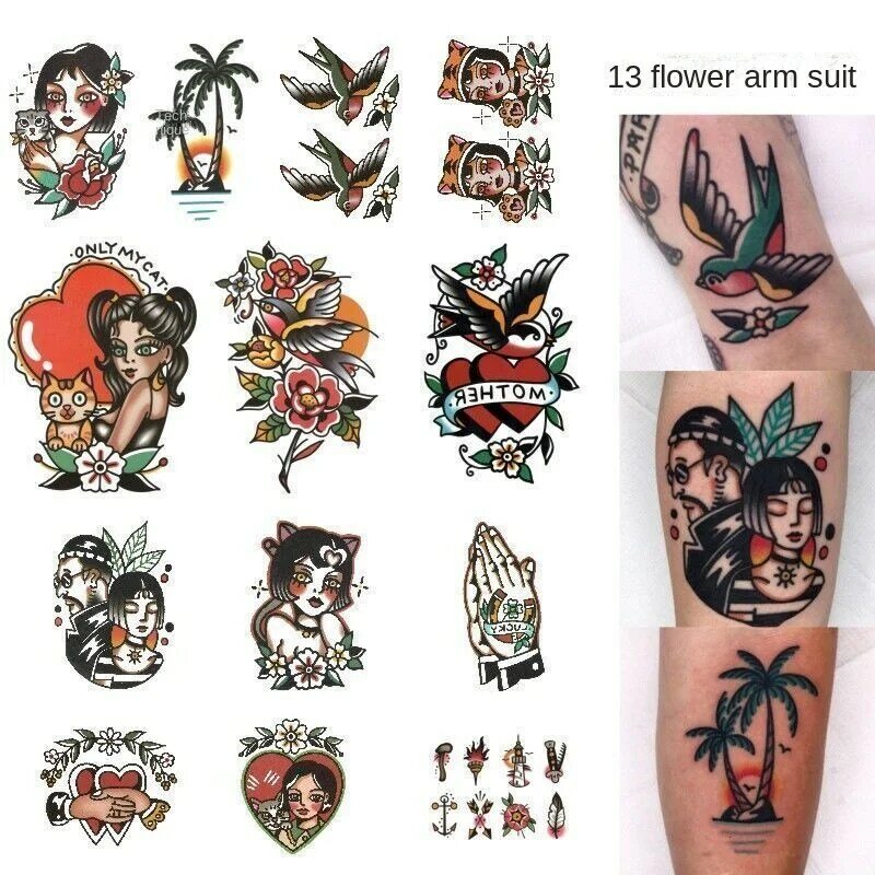 48 шт., водонепроницаемые Временные татуировки-наклейки в ретро стиле