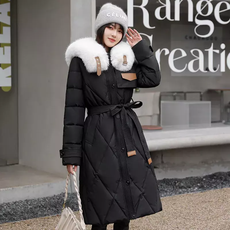 Autumn Winter New Solid Women Parkas Coats Fashion Simple Single Breasted Lace-up Casual Slim Female Windproof and Warm Parkas