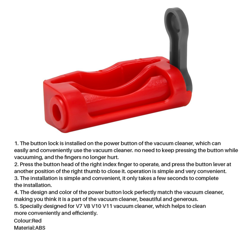 Trigger Lock for Dyson V6 V7 V8 V10 V11 Vacuum Cleaner, Power Button Lock Accessories, Free Your Finger Red