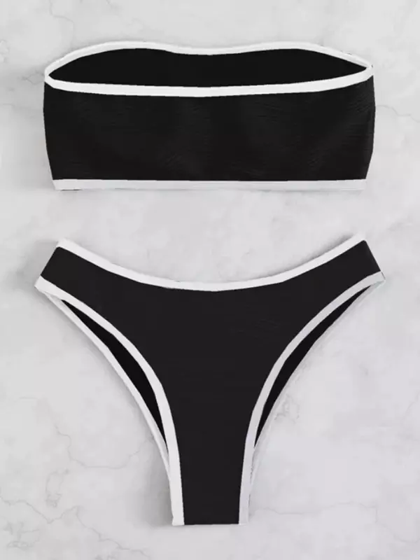 Bikini Bandeau de dos piezas para mujer, traje de baño liso con Tanga, ropa de playa, 2023