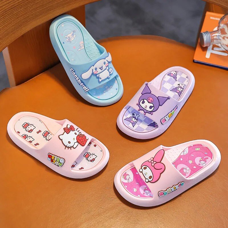 Sanrio-屋内用の靴ひも付きバススリッパ,滑り止め,赤ちゃん,家庭,女の子,男の子,夏用