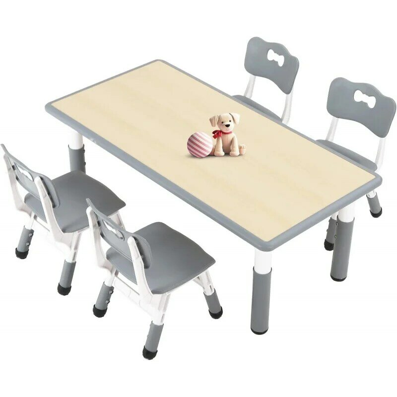 FUNLIO meja anak dan 4 kursi, Set meja dan kursi untuk usia 3-8, tinggi dapat disesuaikan, mudah dihapus Seni & Kerajinan