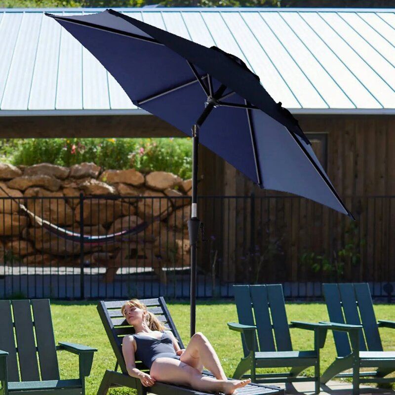 7,5 Fuß Außen terrasse Markt tisch Regenschirm mit Neigung, Marineblau