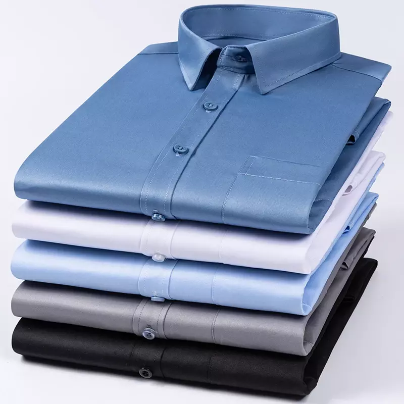 2024 Summer Business Men Dress camicie Ice Slik Iron Free High Stretch manica lunga elastico solido Regular Fit Puls SIZE12 colori
