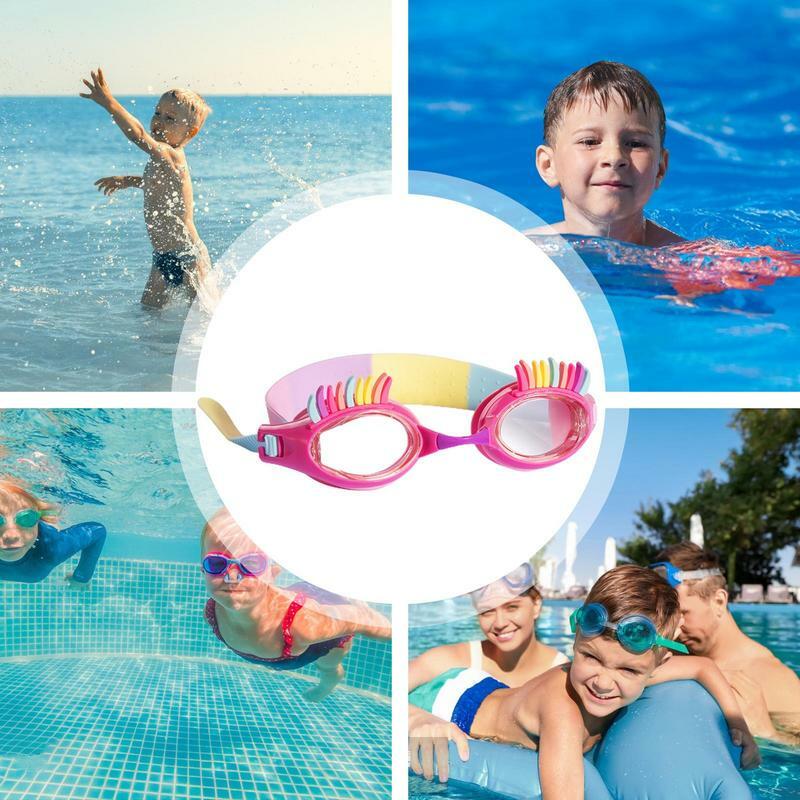 어린이용 방수 수영 고글, 조절 가능한 스트랩 실리콘 만화 거울 고글, 귀여운 수영 안경, 신제품
