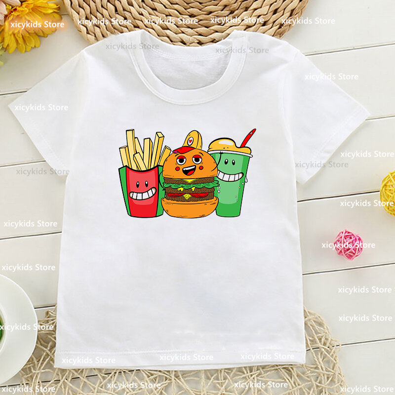 Newly Boys Tshirt Funny Hamburger And Friends Cartoon Print T-Shirts For Kids Summer Fashion Girls T-Shirts O-Neck Shirt Tops