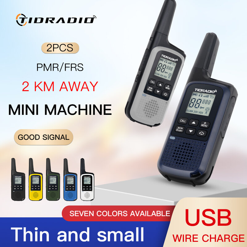 TIDRADIO-Mini walkie-talkie de largo alcance, Radio bidireccional UHF, NOAA, clima, carga tye-c, Camping, 2 piezas, PMR/FRS