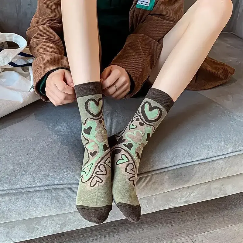 Осенние мягкие милые японские кавайные забавные чулки для девочек с сердечком, детские милые корейские модные носки с цветочным принтом в стиле Харадзюку
