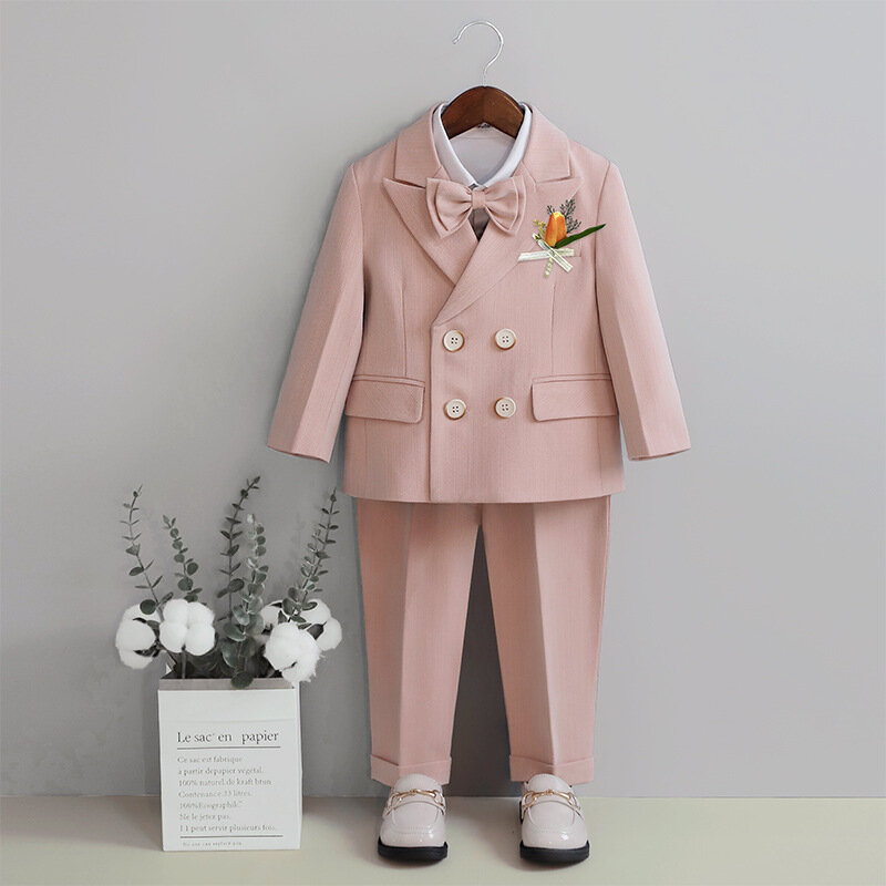 Children's Suit Waistcoat Trousers Shirt New Wedding Flower Girl Dress Suit Baby Birthday Party Performance Clothes
