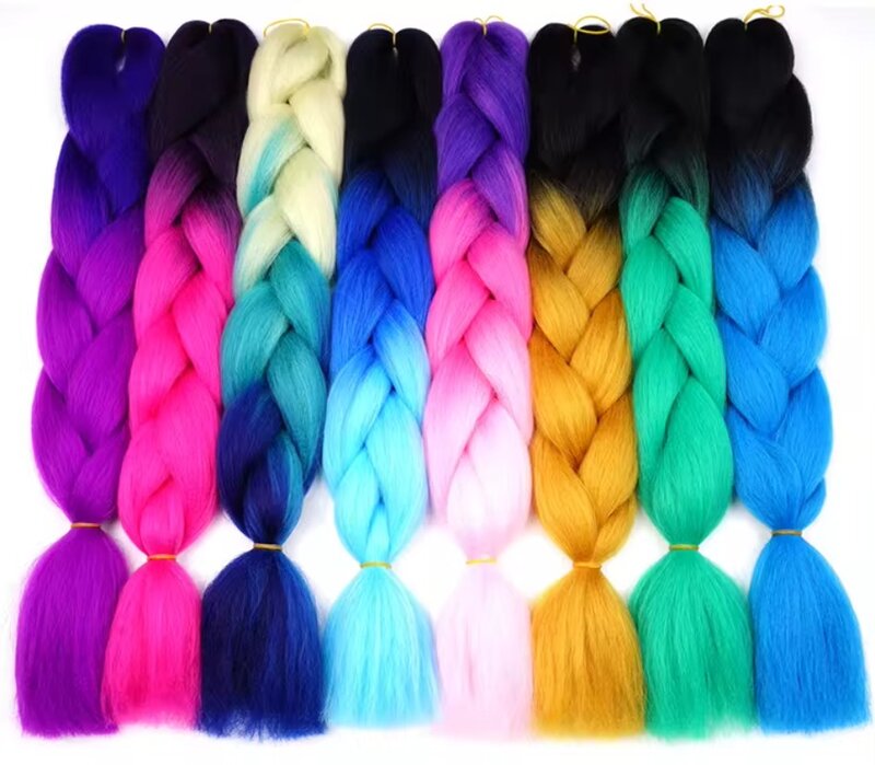 Jumbo braid Crochet Twist Rainbow Hair Hair Extensions Label Card High Temperature Synthetic Fiber Oultre Expression Braiding