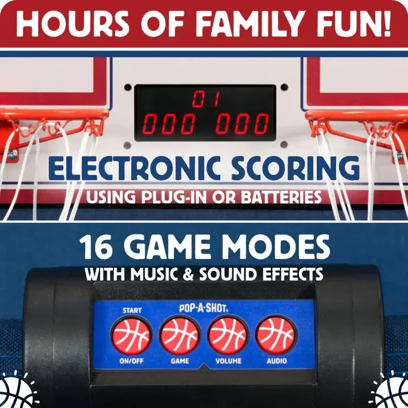 A-shot-Home Dual Shot | Arcade Basketball Fun en casa | Puntuación con Sensor infrarrojo | 16 modos de juego | 7 bolas | Stora plegable