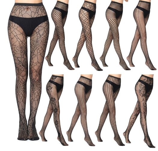 High elastic jacquard fishnet stockings Sexy silk stockings spiderweb pants White moon butterfly sexy pantyhose