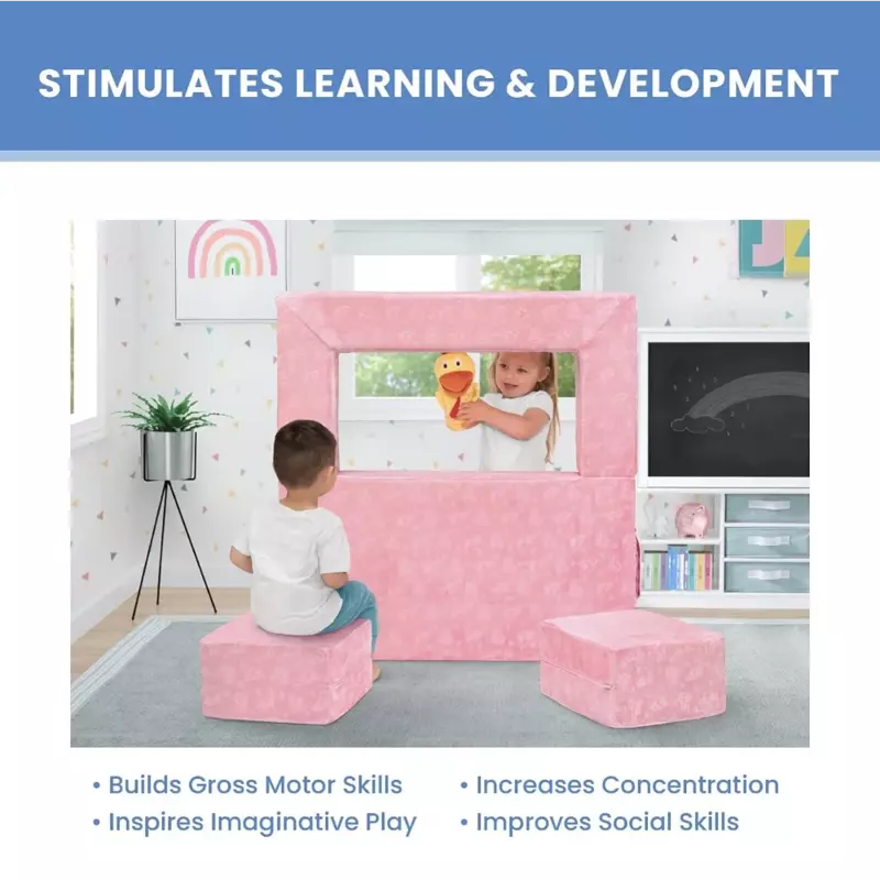 Rozkładane sofy do zabawy dla dzieci, 3-częściowy zestaw, różowe krzesło dziecięce