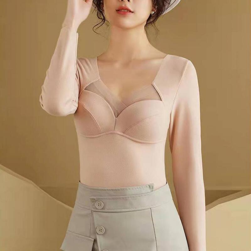 Thermal Underwear with Padded Bra Cozy Winter Essential Women's Padded Bra Thermal Top with Plush Lining Slim Fit V for Extra