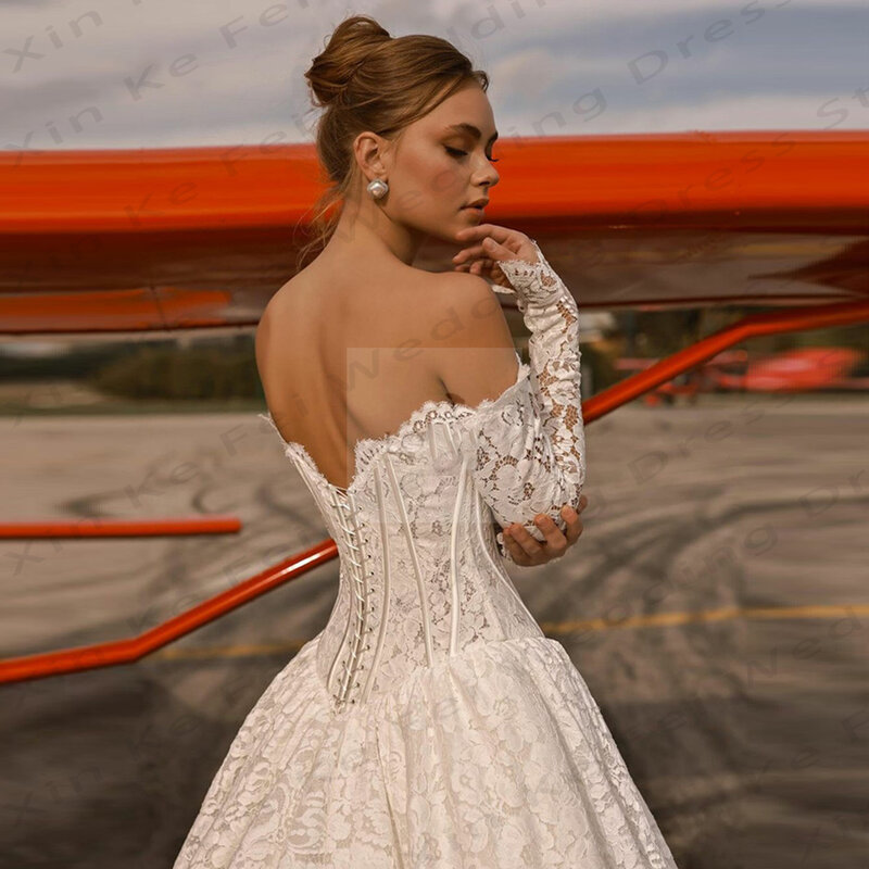 2024 Gorgeous Women's Wedding Dresses A-Line Lace Applique Elegant Long sleeved Sexy Off Shoulder Princess Bridal Gowns Formal