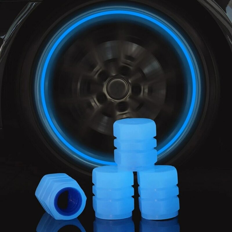 Luminous Car Tire Valve Caps Motorcycle Bike Hub Nozzle Decor Dustproof Cover Night Glowing Cap Tire Accessories