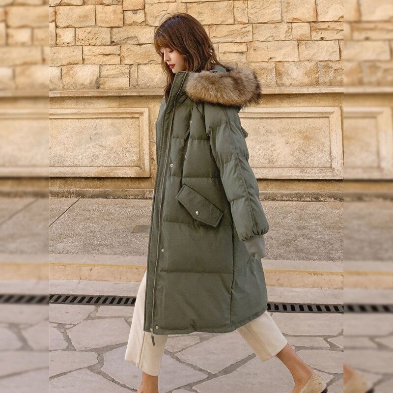 Średniej długości parki zimowe ubrania damskie prosta w jednolitym kolorze koreański styl luźne grubsze All-match Casual moda ciepły wygodny szyk