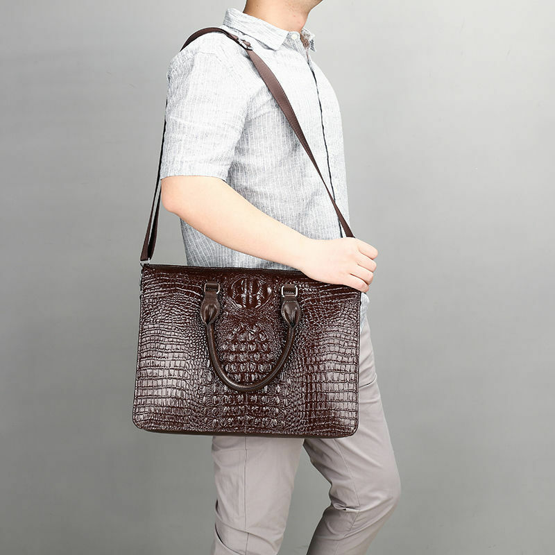 Maleta masculina de couro jacaré, bolsa de ombro mensageiro, bolsa para laptop, bolsa de computador, alta qualidade, novo, luxo