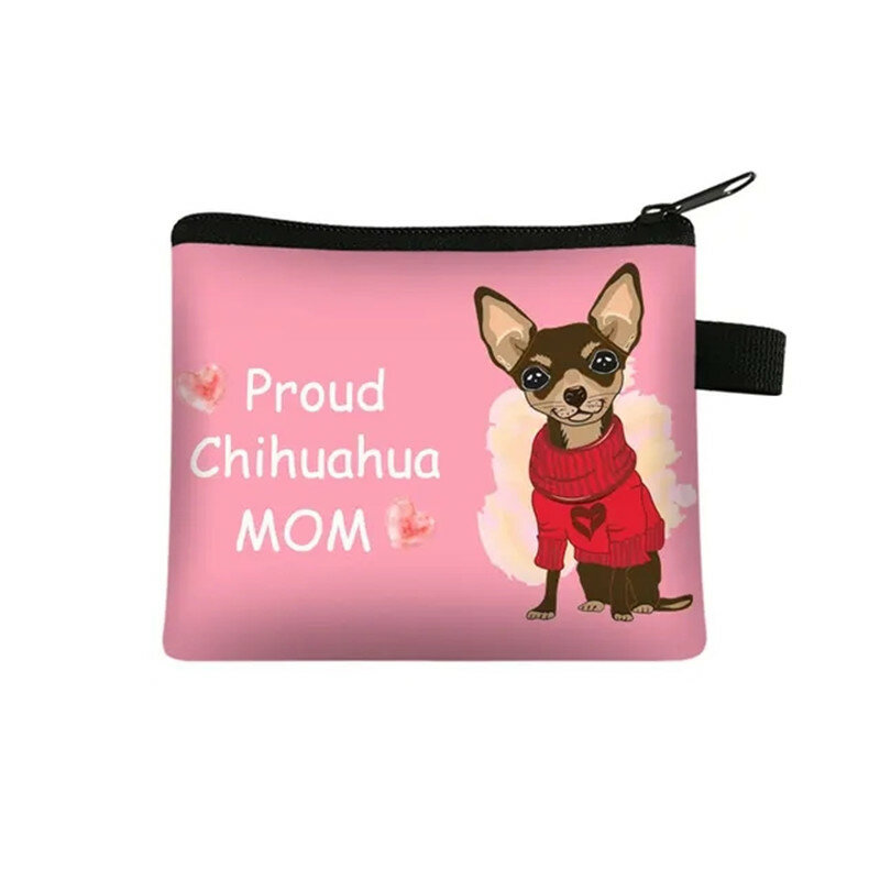 Porte-monnaie spinal pour filles, mini portefeuille pour femmes, sacs à main et porte-clés, sacs d'argent en poudre à fermeture éclair, portefeuilles Kawaii Dog Chihuahua