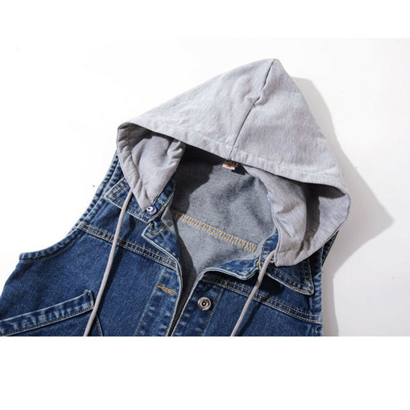 Gilet en jean sans manches pour femme, veste courte à capuche, nouvelle collection printemps-automne