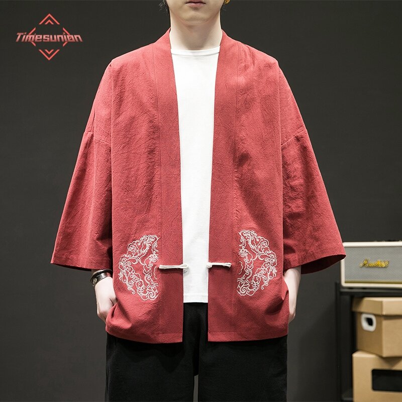 Летняя куртка из ледяного шелка в китайском стиле Hanfu мужской костюм свободный кимоно большого размера костюм в стиле ретро Тан халат мужской