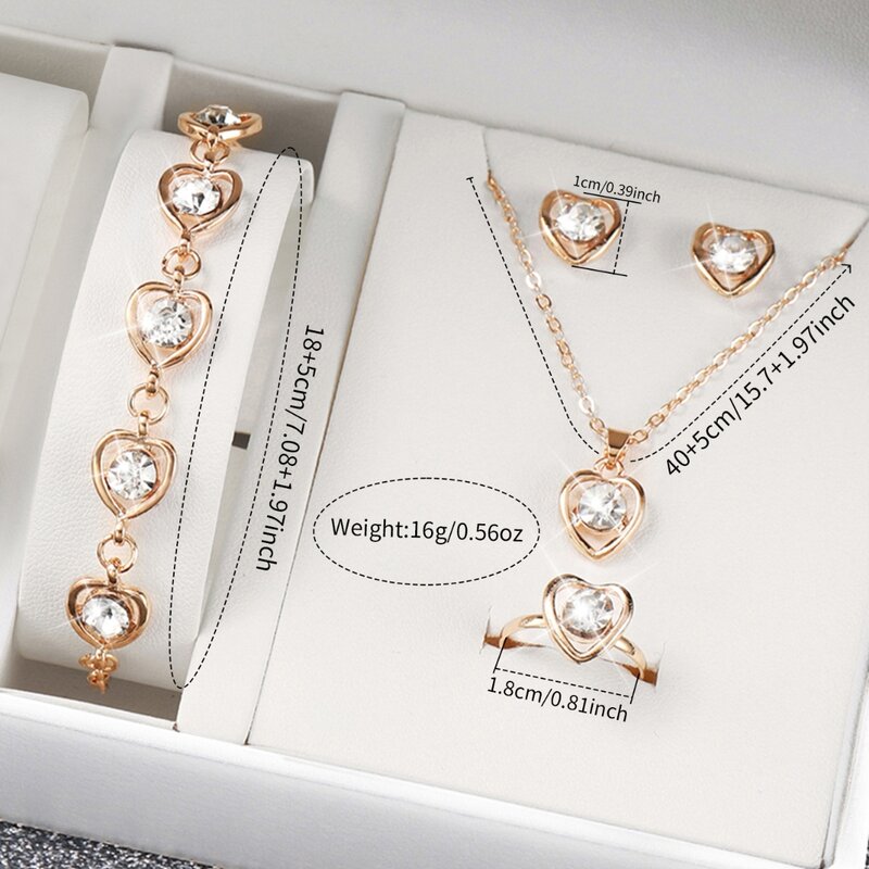 6pcs/set Luxury Women Rhombus Case Quartz Watch & Love Heart Diamond Jewelry Set