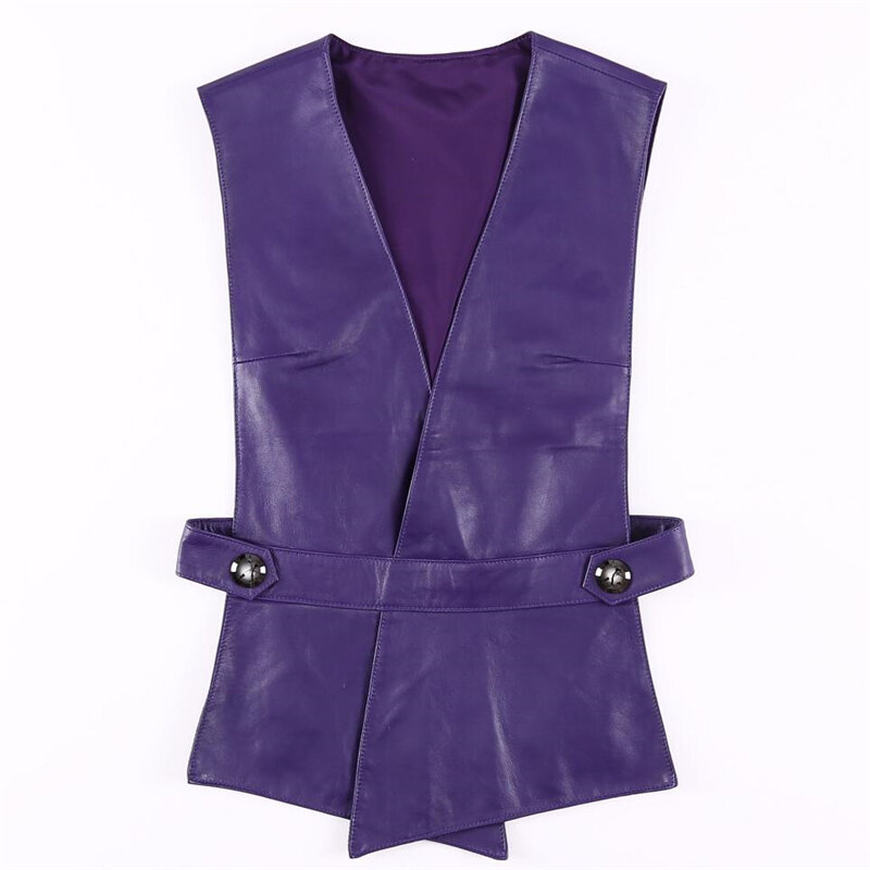 Women's Short Leather Vest, Red Sheepskin, Small Vest, Genuine Leather, Slim Outerwear, V Neck, Spring, Autumn