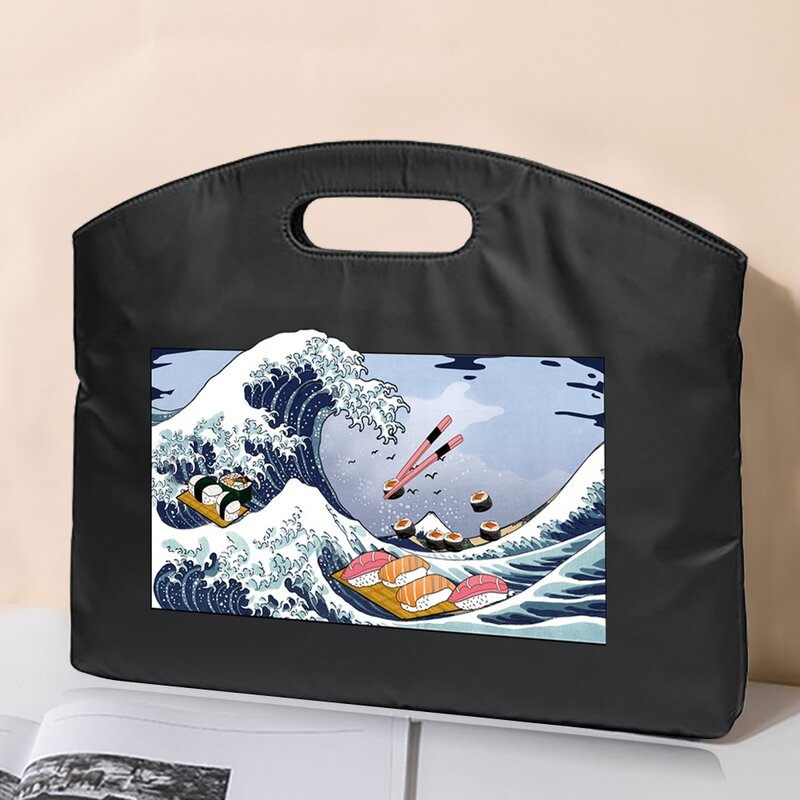 Maletín portátil con estampado de ondas para hombre y mujer, bolso de mano para oficina y negocios, Material de conferencia, 2022