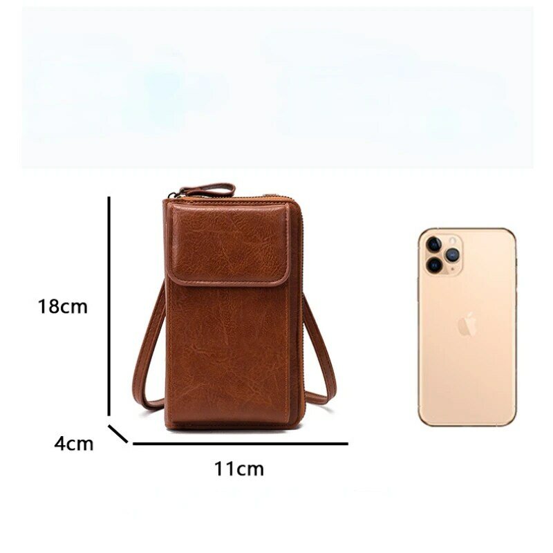 Dompet ponsel selempang kecil untuk wanita, dompet ponsel PU tas tangan Mini vertikal dapat dilepas tali bahu